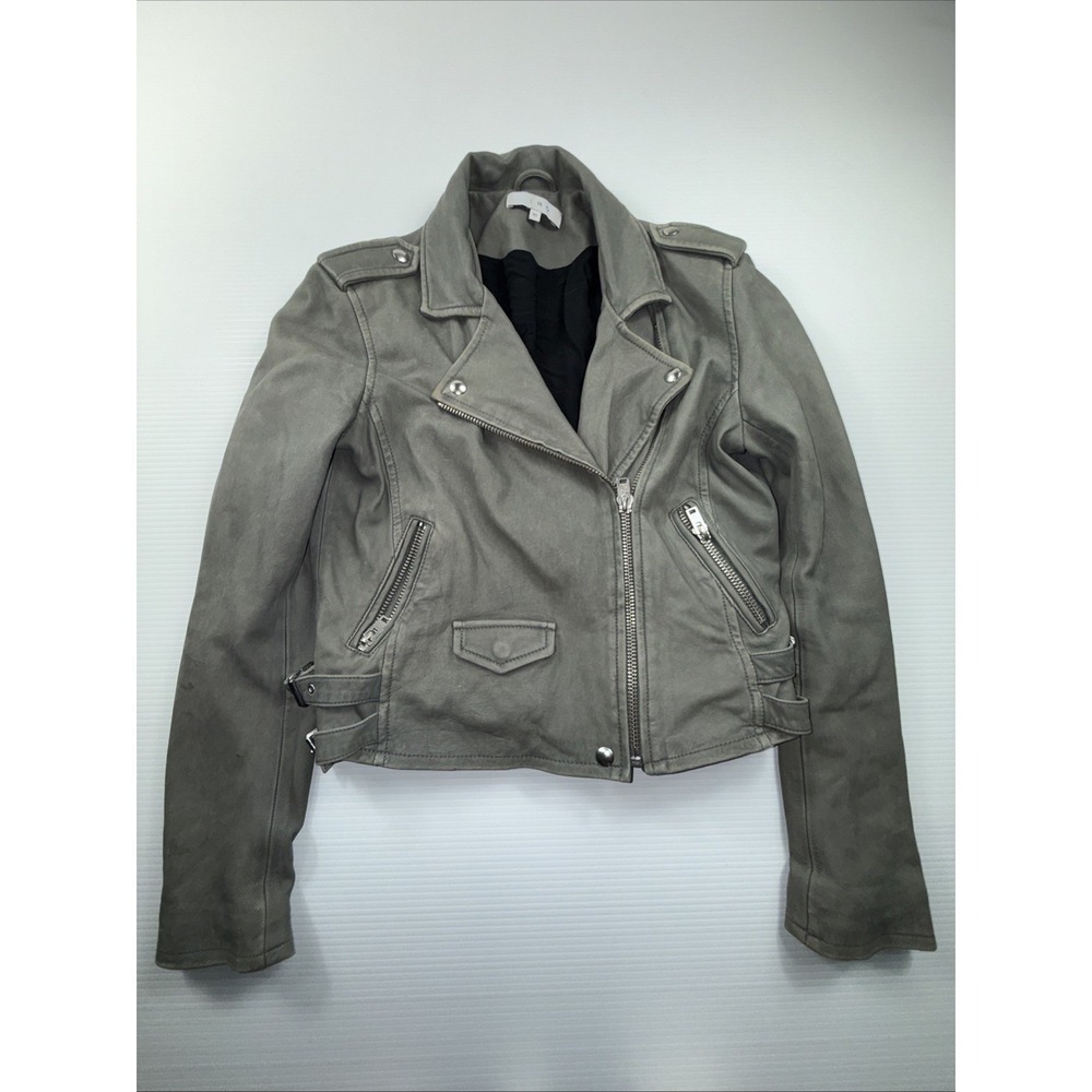 IRO Ashville 17S Lambs Leather Moto Jacket Women's Eu 40 Wash Gray US 8‎ M